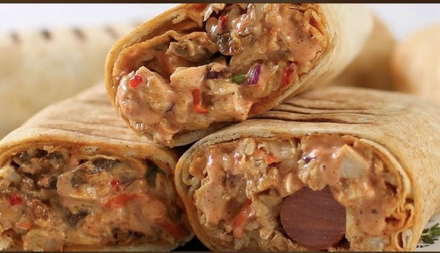 Close-up of a Wrap n' Roll wrap sliced open